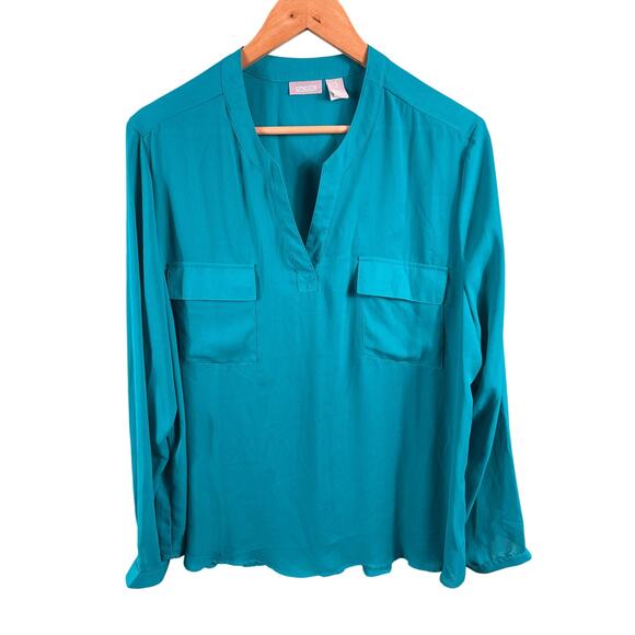 Chico's Blouse Womens Size 3 XL Turquoise V-Neck Long Sleeve Office Career Shirt - Picture 1 of 9